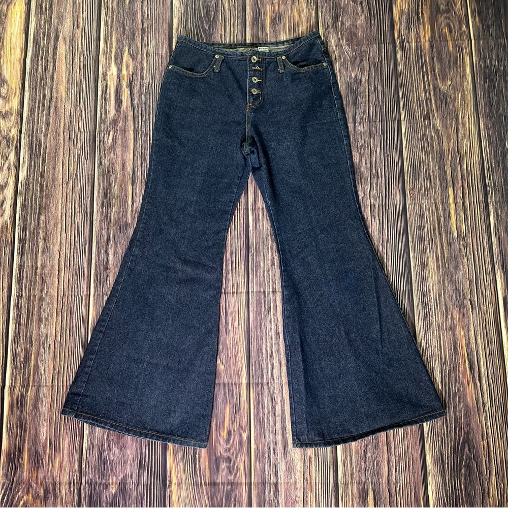 Women’s Vintage Deadstock Elephant Flare Extra Wide Bell Bottoms Dark Denim